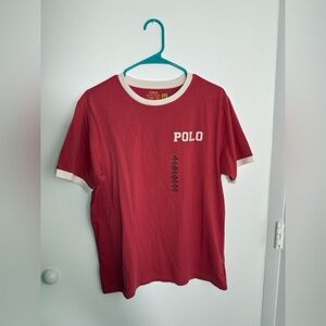 Red Polo T-Shirt with White Accents